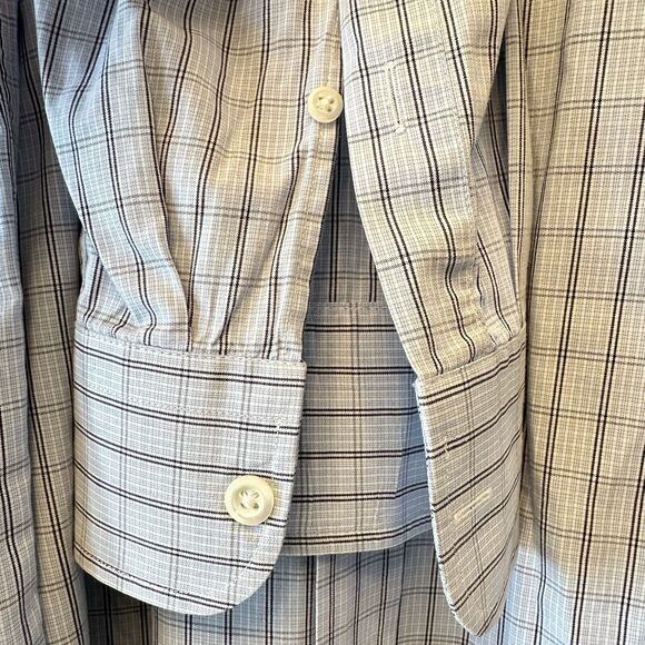 Billy Reid Gray Blue Plaid Roll Tab Sleeve Button Up Cotton Shirt Mens XL - Picture 4 of 11